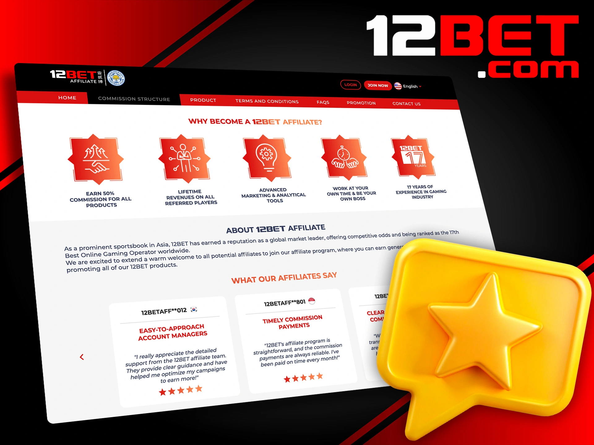 Discover all the advantages and perks of becoming a 12Bet partner.