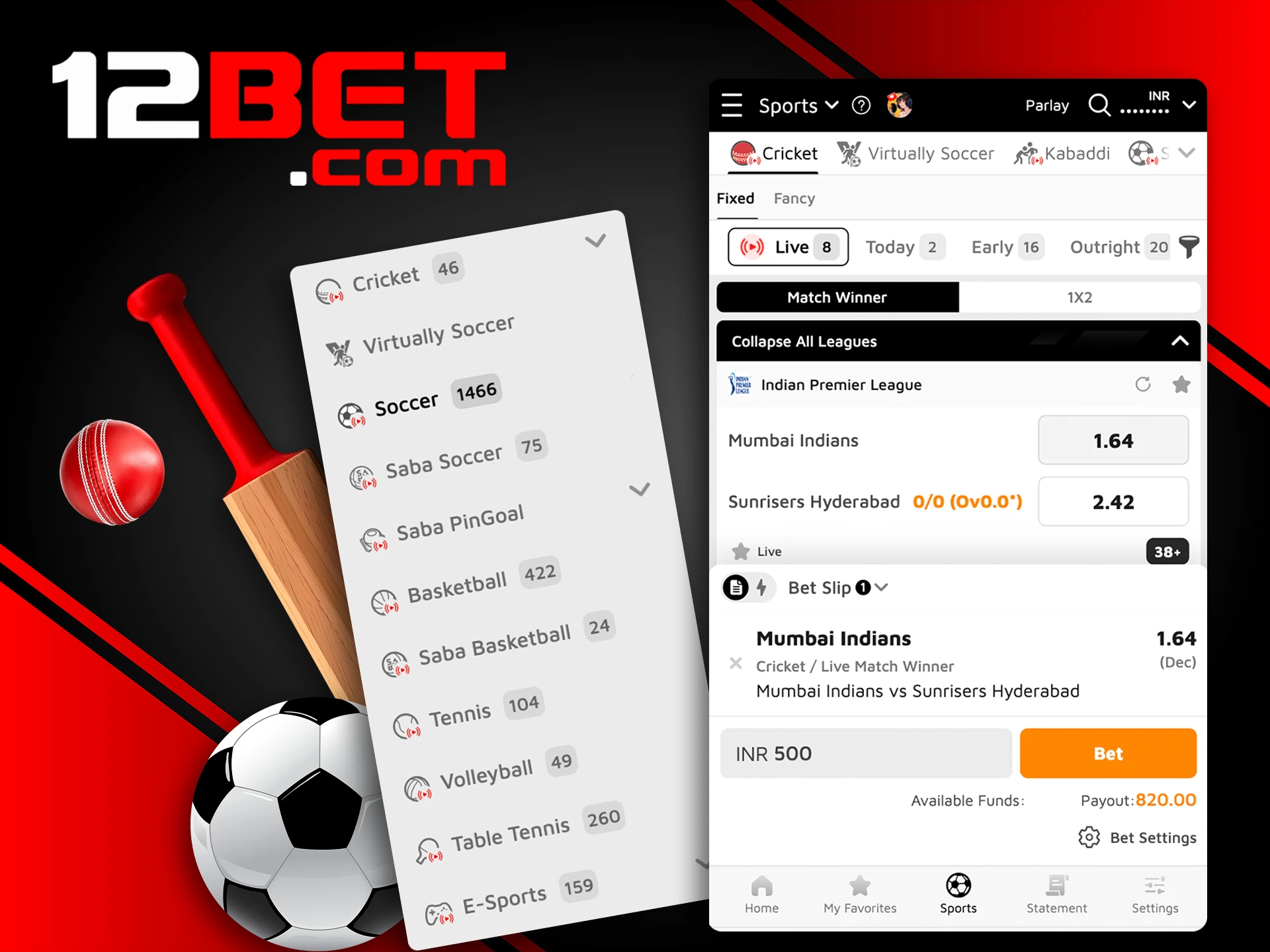 Stay on top of every major sporting event and never miss a game by using the 12Bet app.