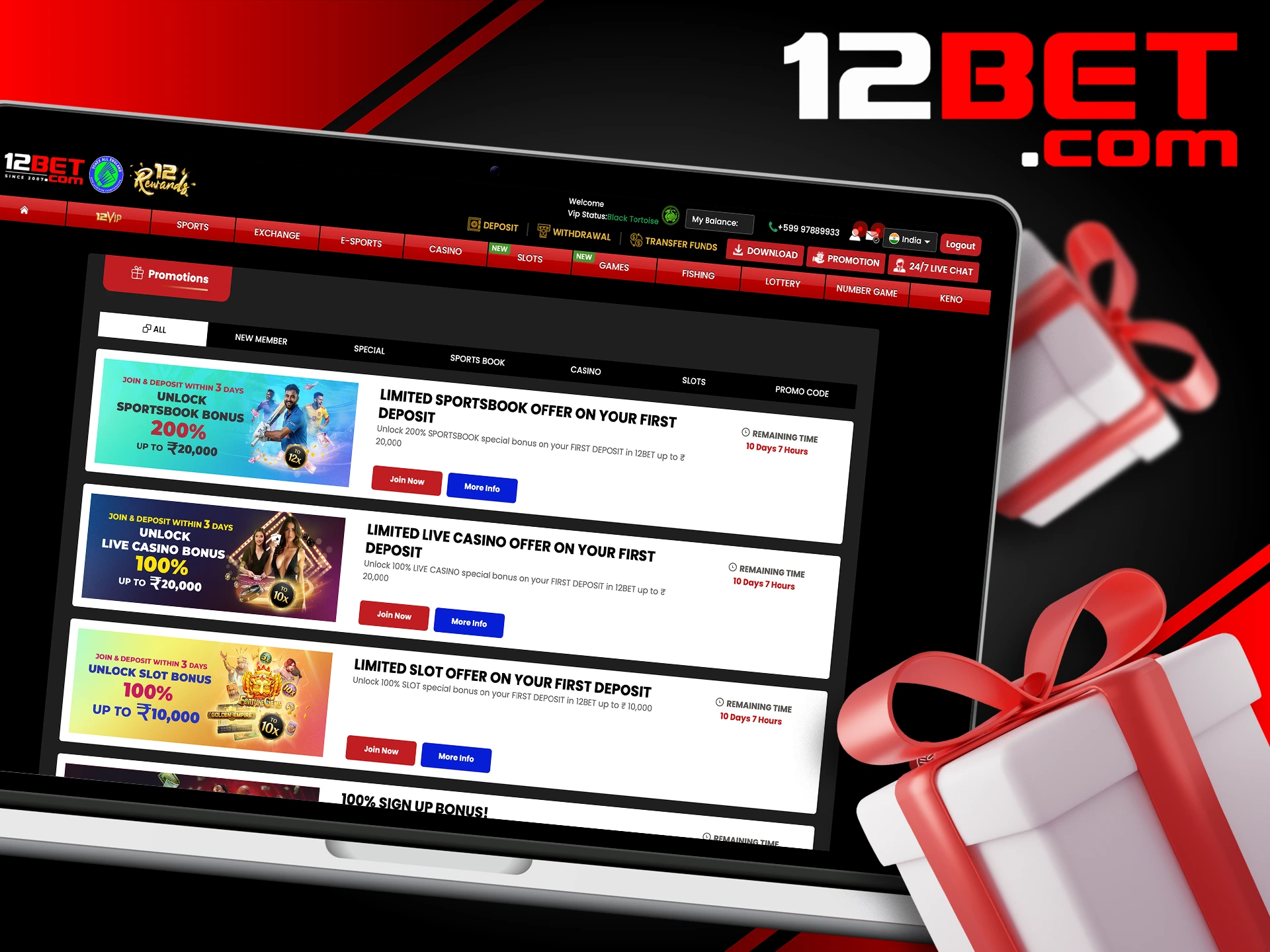Fund your account and unlock exclusive 12Bet rewards.