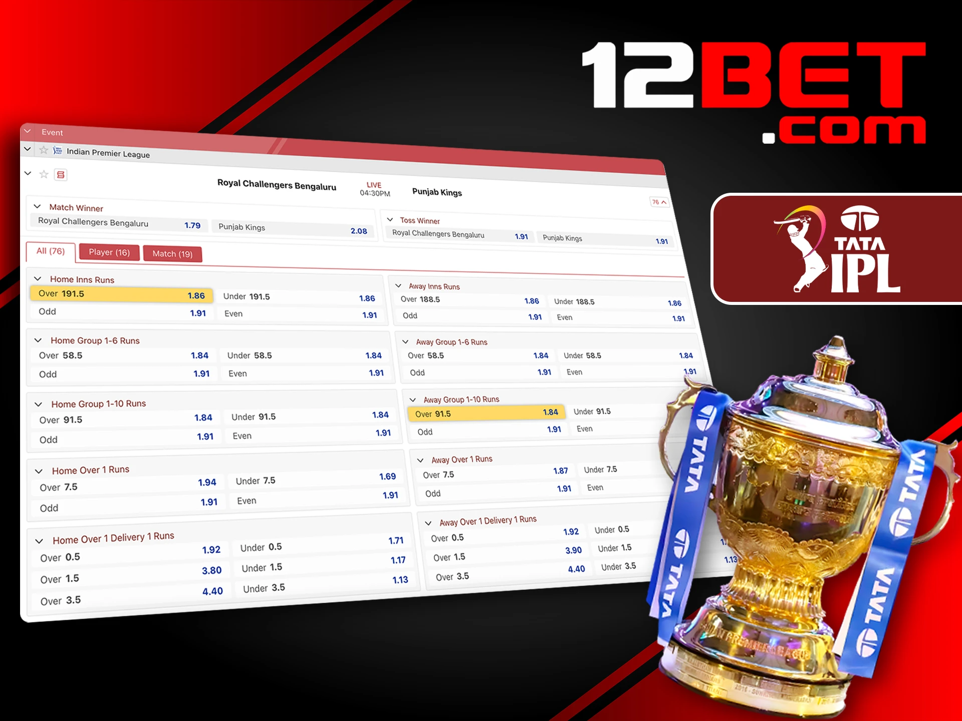 Put your cricket knowledge to the test and bet on the IPL at 12Bet.
