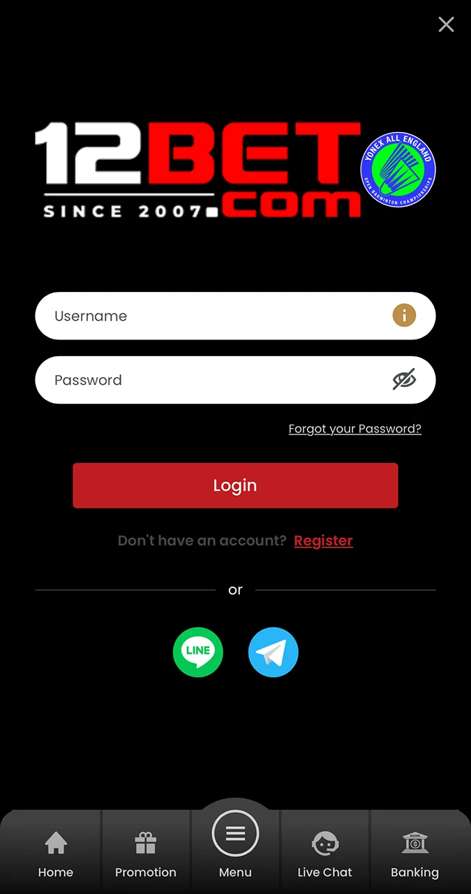Enter your credentials to access your personal dashboard on the 12Bet website.