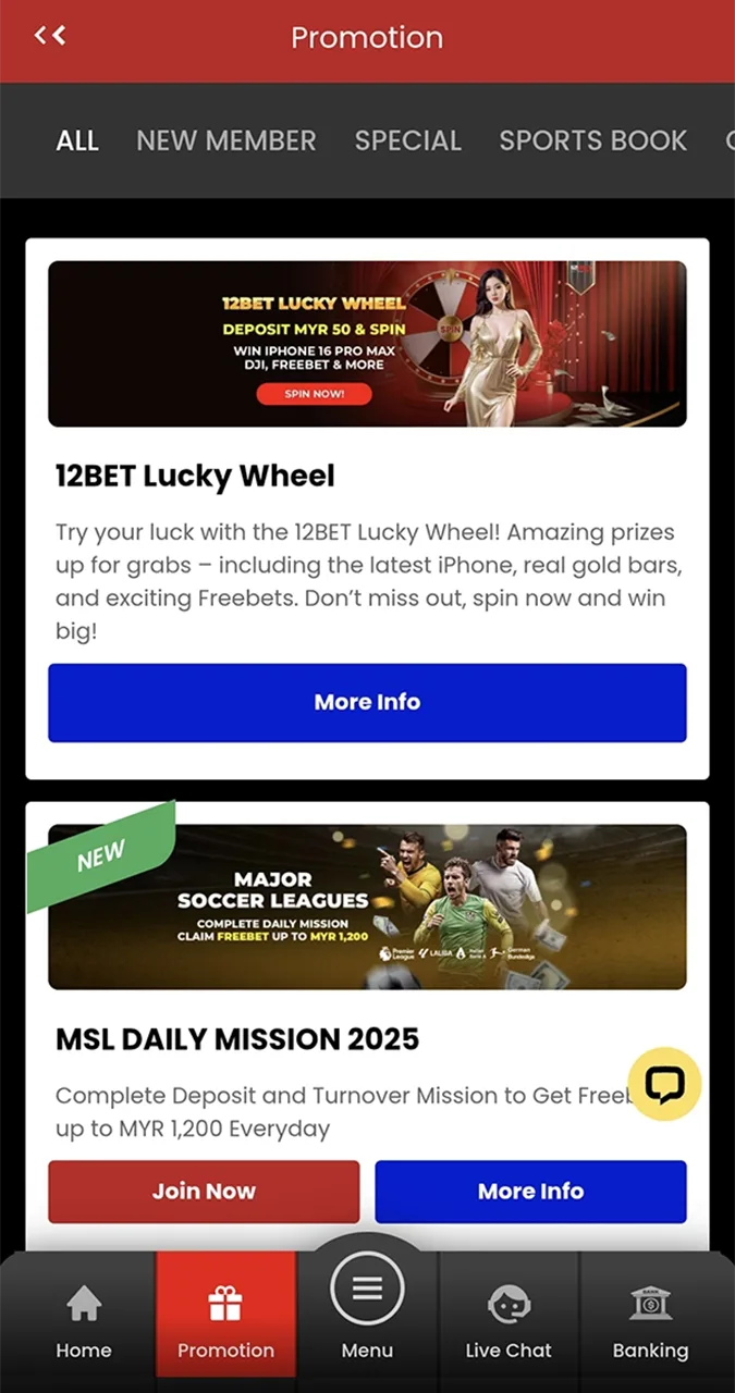 Stay updated on the latest bonuses and special offers within the Android app.