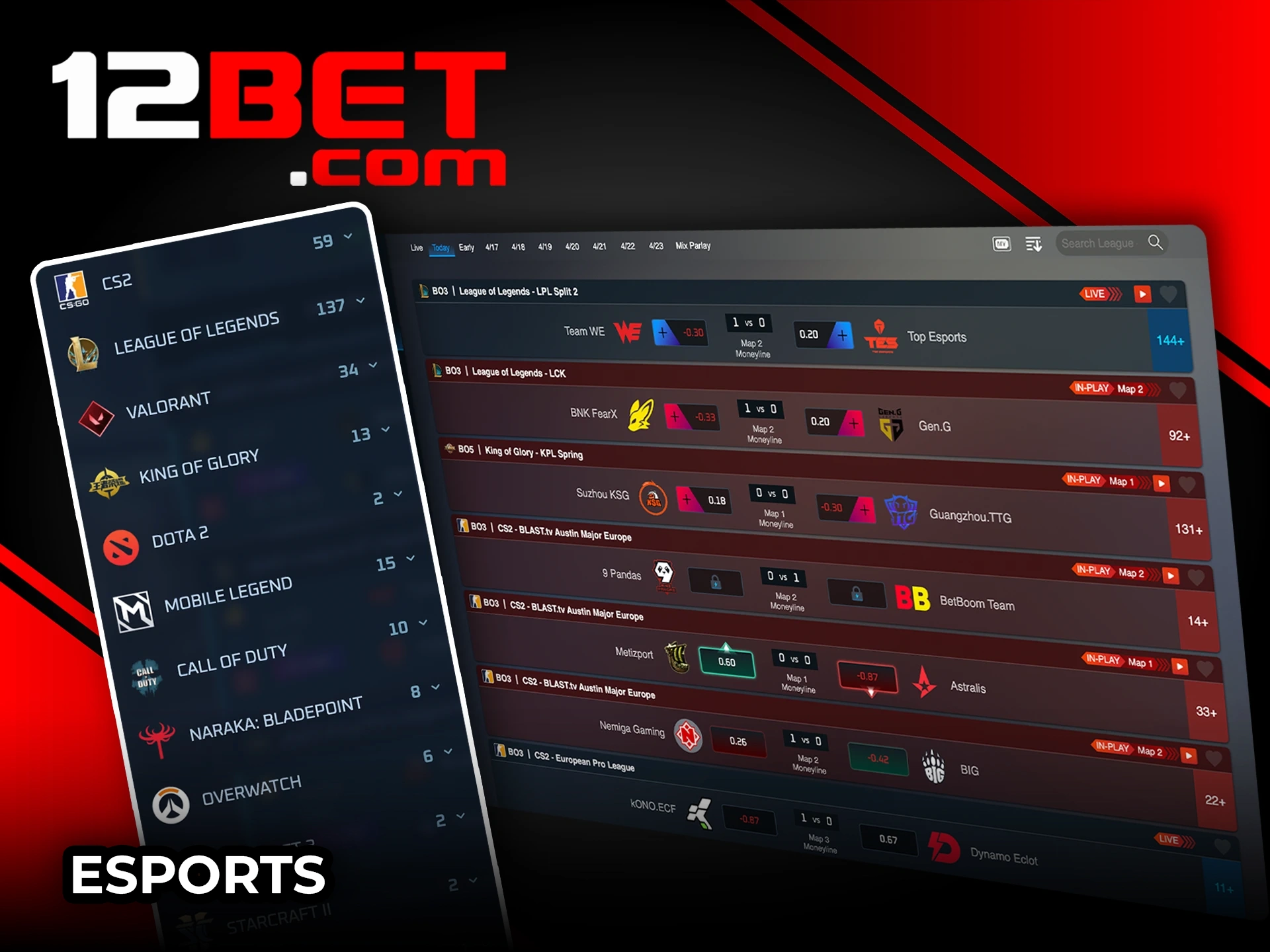 Test your luck and strategy with Esports at 12Bet.