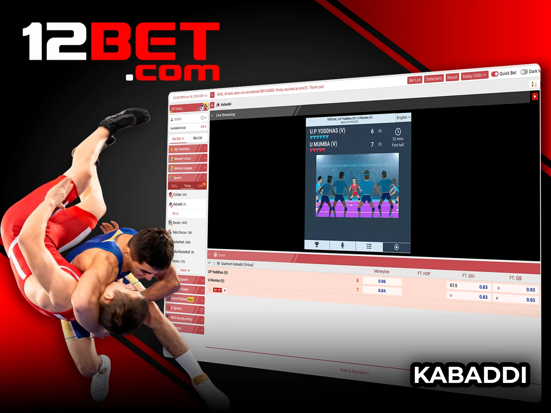 Put your money on the best in Kabaddi with 12Bet.