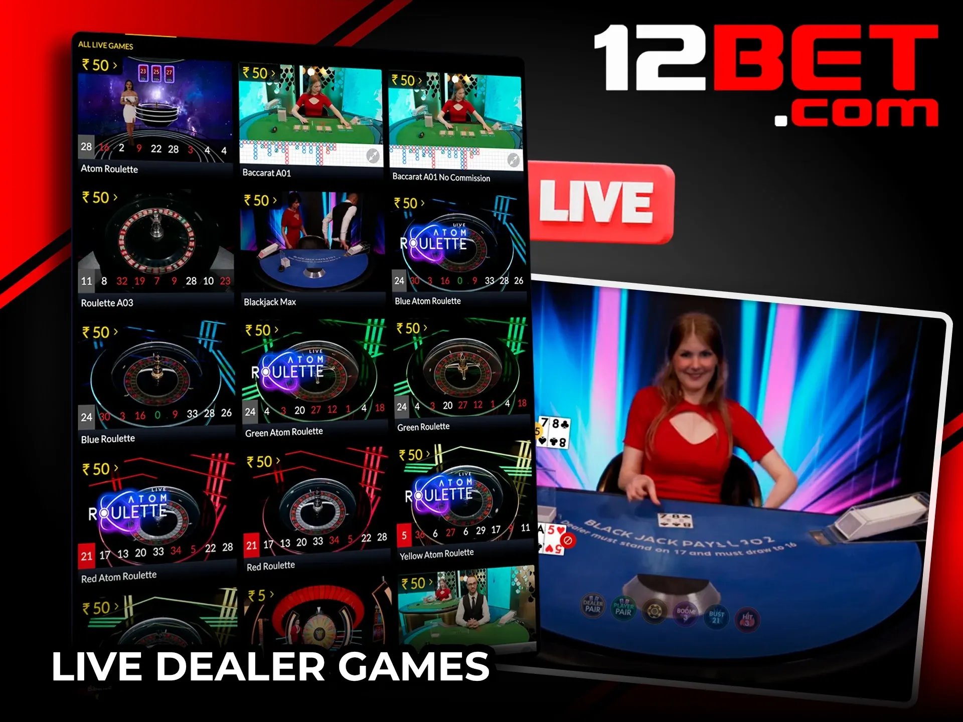 Bring the casino home with live dealers on the 12Bet website.
