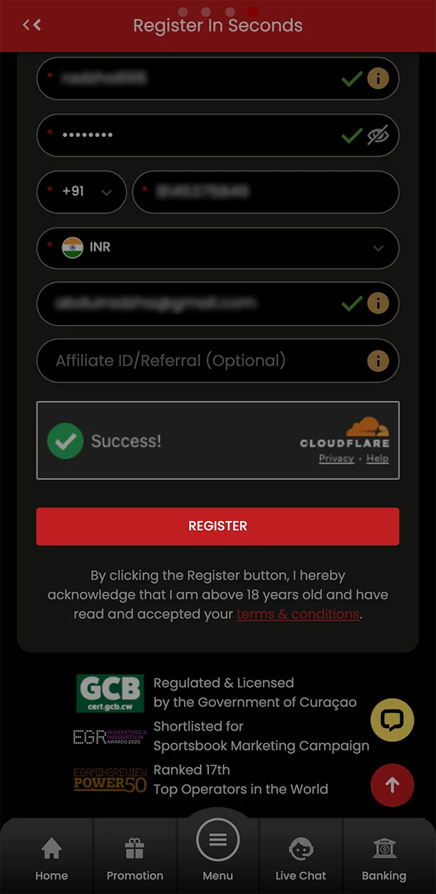 Finish your registration on the 12Bet platform.